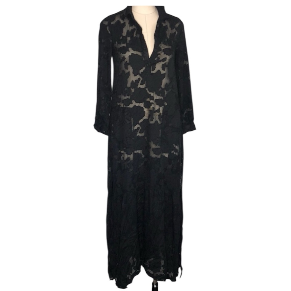 Karlie floral burnout long sleeve maxi shirt dress black small